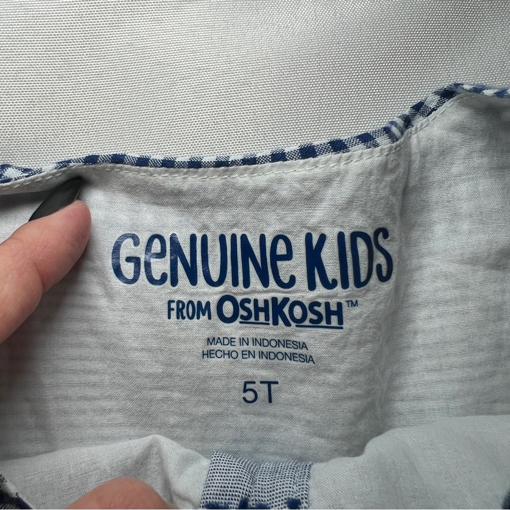 Genuine Kids By Oshkosh Navy And White Checkered Girls 5T PuffyDress Pearl Snaps - Picture 11 of 16